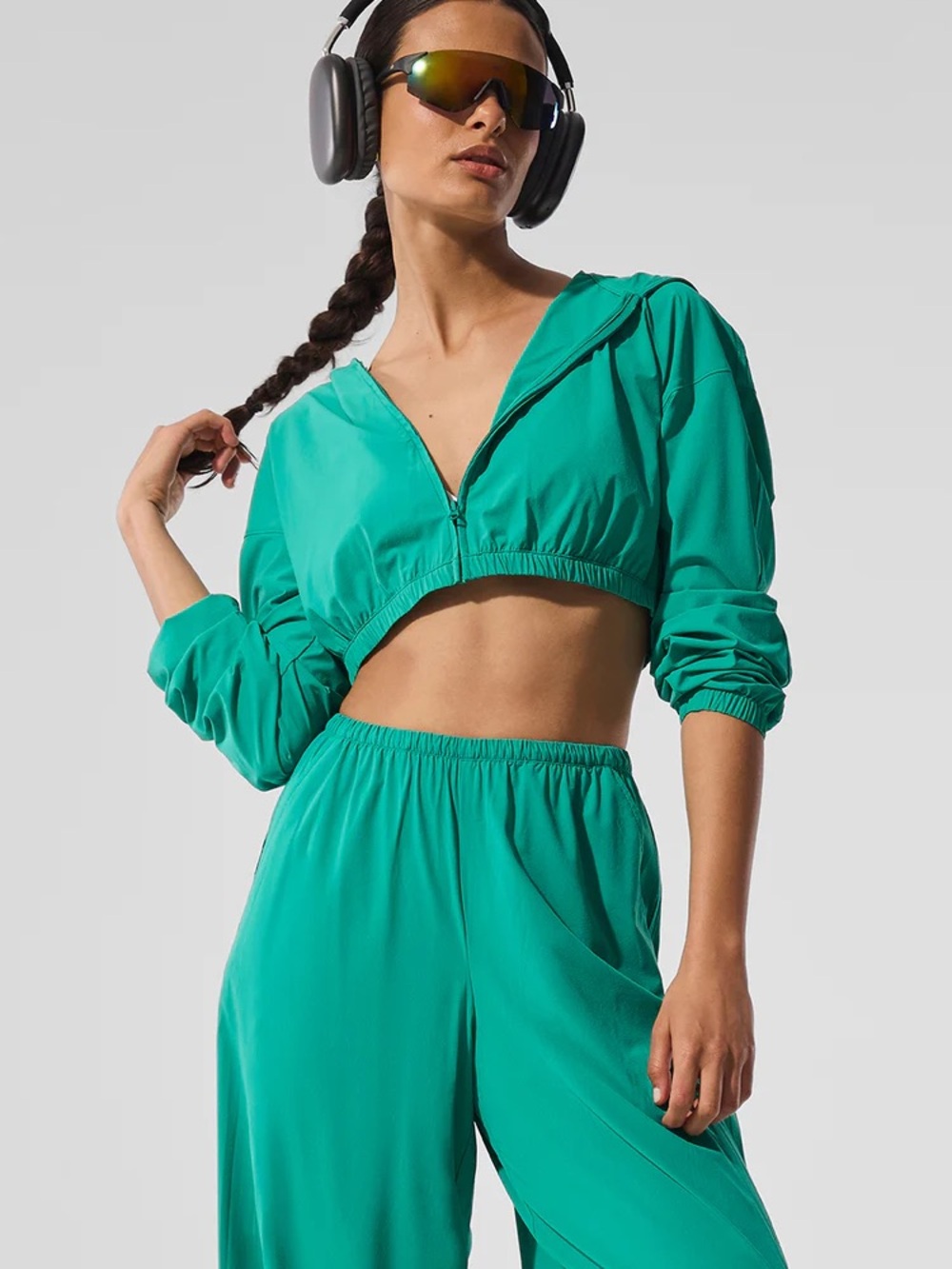 Alo Cropped Breezy Full-Zip Hoodie